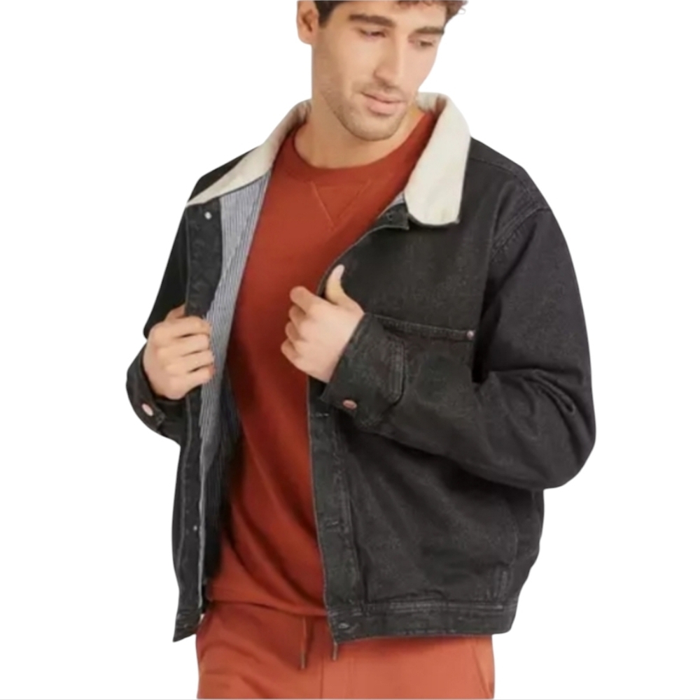 Zara L Men's Black Denim Jacket with Corduroy Collar Barn Coat
